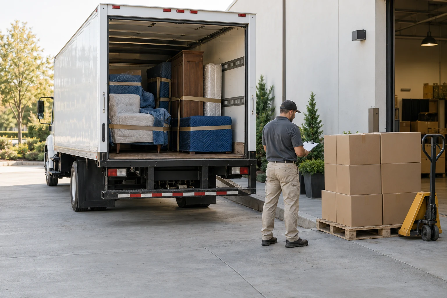 Illustrative box truck with secured delivery items